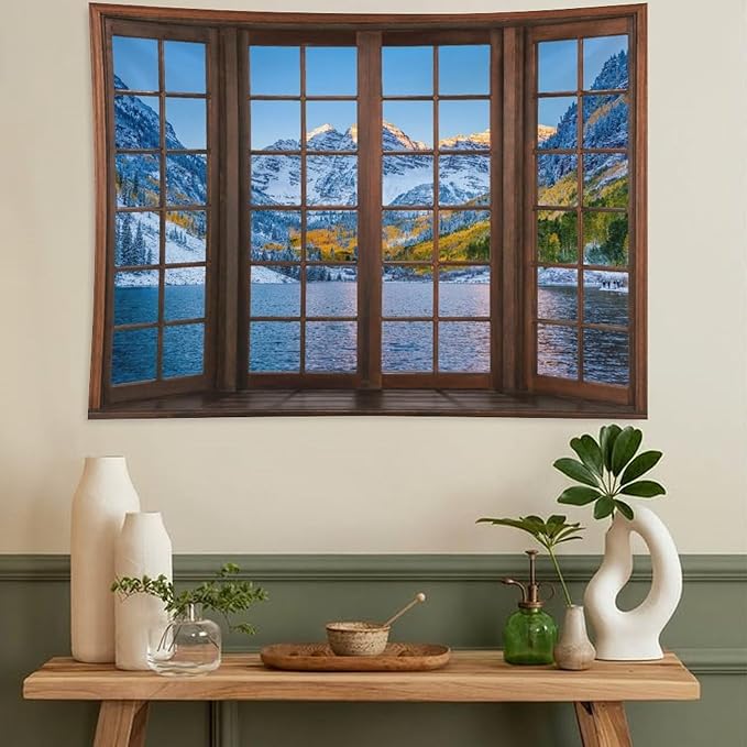 ZhiRain Snow Mountain Lake Landscape Tapestry Wall Hanging Colorado Winter Nature Scenery Tapestries Home Decor for Living Room Bedroom Apartment Farmhouse Dorm 60"x60"