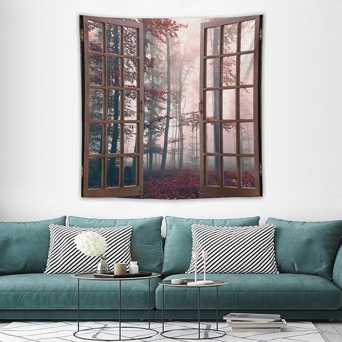 ZhiRain Nature Forest Tapestry Wall Hanging Autumn Mystic Foggy Fall Enchanted Woods Wild Trees Print Tapestries Home Decor for Living Room Bedroom Apartment Farmhouse Dorm 60"x60"