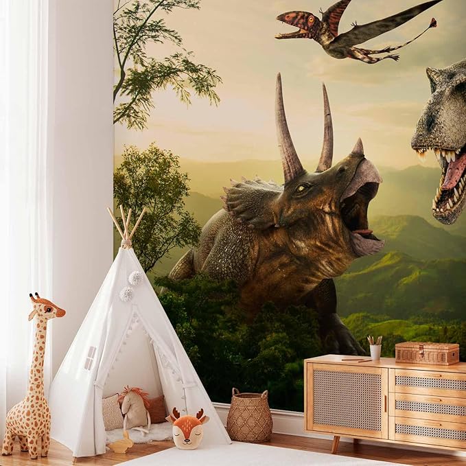 artgeist Wall Mural 3D Effect 173x124 in - Peel and Stick Self-Adhesive Wallpaper Removable Large Sticker Foil Wall Decor Print Picture Image Design - Dinosaurs City e-C-0075-a-a
