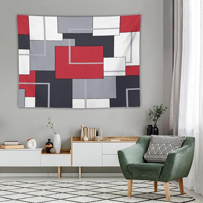 ZhiRain Red Gray Tapestry Wall Hanging Modern Black White Geometric Abstract Aesthetic Tapestries Home Decor for Living Room Bedroom Farmhouse Apartment Dorm 60"x80"