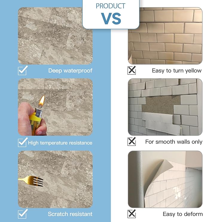 10-Pack Peel and Stick Tile Backsplash 12"X12" PVC Wall Tiles, Stick on Backsplash for Kitchen, Bathroom Tile, Fireplace Décor, Laundry Table, Stair Decals in Brownish Stone