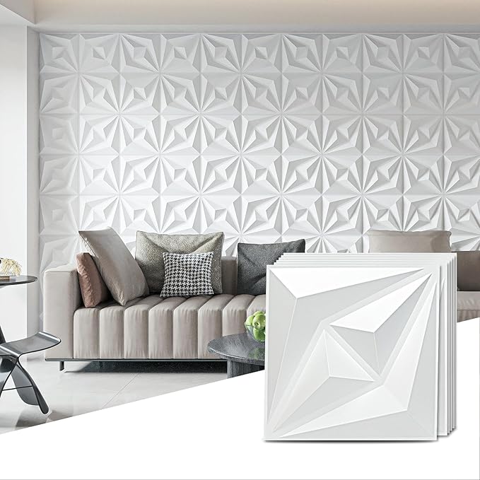 AMZDEPOT 3D Wall Panels for Interior Wall Decor, 3 Layout Options PVC Textured Wall Art Decor for Living Room Bedroom TV Background Gaming Room, 12''x12'', 20 Pcs White