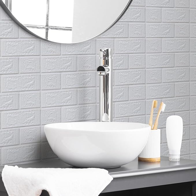 30PCS 3D Wall Panels Peel and Stick Foam, Self-Adhesive Decorative 3D Brick Wallpaper Wall Covering, Faux Stone Wall Panel Foam Brick for Living Room, Kitchen, Bathroom