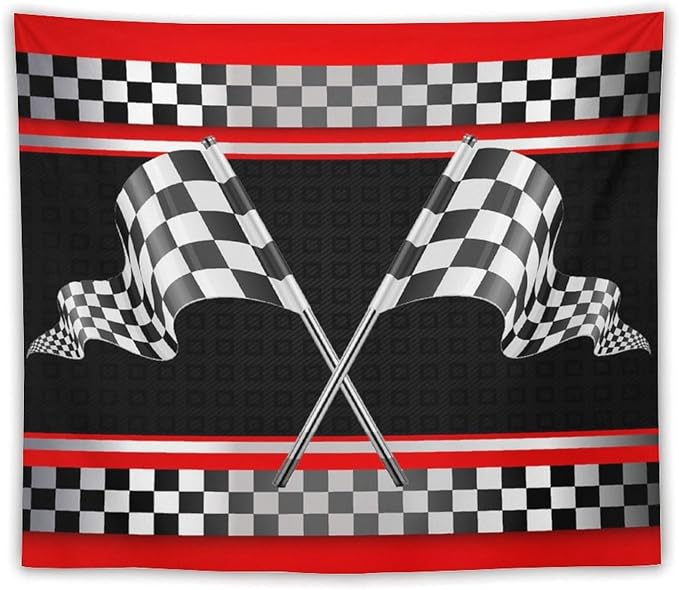 ZhiRain Race Car Flag Tapestry Wall Hanging Abstract Modern Art Racing Car Black White Checked Flag Tapestries Home Decor for Living Room Bedroom Apartment Farmhouse Dorm 50"x60"