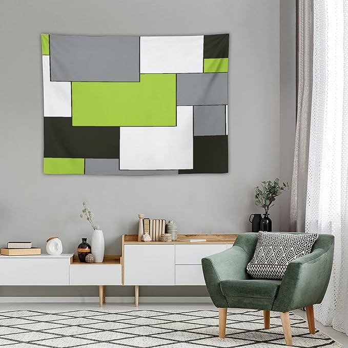 ZhiRain Modern Tapestry Wall Hanging Green And Gray Black Tapestries Home Decor for Living Room Bedroom Farmhouse Apartment Dorm 30"x40"