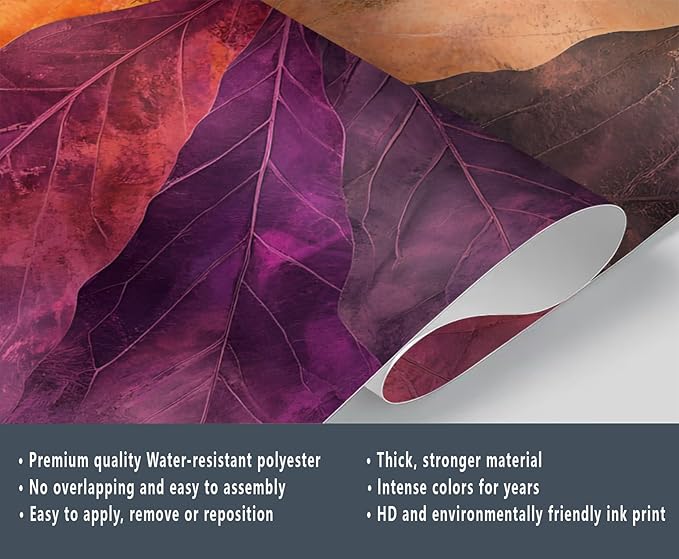 Abstract Colorful Gradient Leaves Wall Mural, Marble Texture Mural Wallpaper, Nordic Creative Art Large Wallpaper for Bedroom Living Room Dining Room Wall Decor 138" W x 100" H