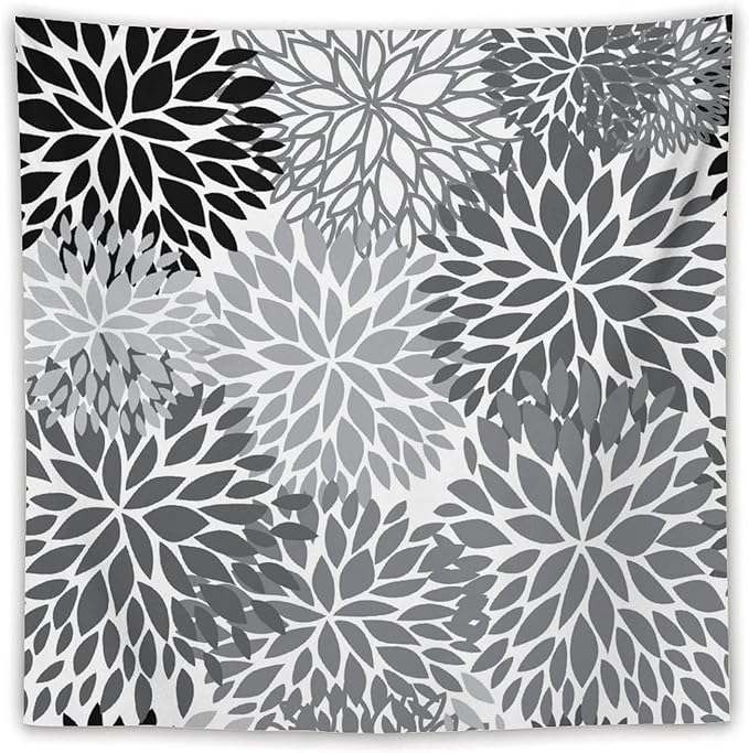 ZhiRain Black Grey Floral Tapestry Wall Hanging Boho Dahlia Chrisanthemum Flowers Pattern Tapestries Home Decor for Living Room Bedroom Farmhouse Apartment Dorm 60"x60"