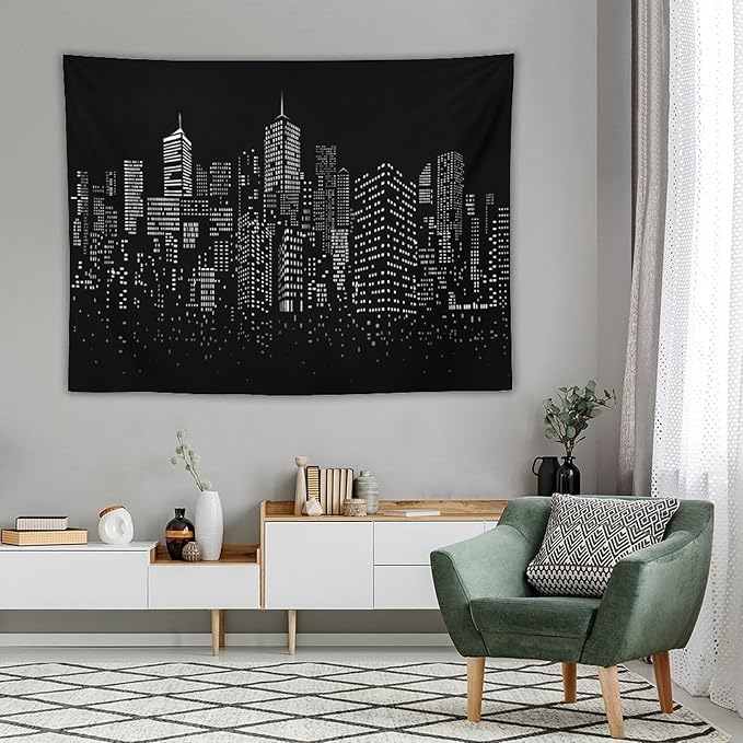 ZhiRain New York City Landscape Tapestry Wall Hanging Black Night America Modern Cityscape Tapestries Home Decor for Living Room Bedroom Apartment Farmhouse Dorm 60"x80"
