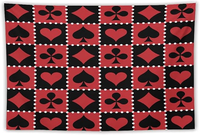 ZhiRain Casino Tapestry Wall Hanging Checkered Rhombus Pattern with Playing Card Gaming Club Theme Tapestries Home Decor for Living Room Bedroom Farmhouse Apartment Dorm 60"x90"