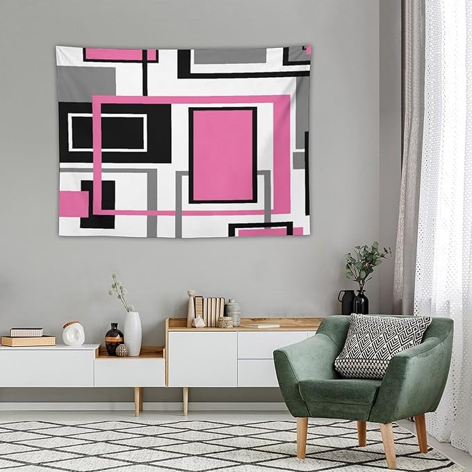 ZhiRain Modern Pink Tapestry Wall Hanging Geometric Pink Gray Black Tapestries Home Decor for Living Room Bedroom Farmhouse Apartment Dorm 30"x40"