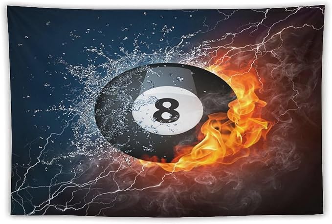 ZhiRain Teen Billiards Tapestry Wall Hanging Abstract Fire Water Black Billiard Eight Ball Tapestries Home Decor for Living Room Bedroom Farmhouse Apartment Dorm 60"x90"
