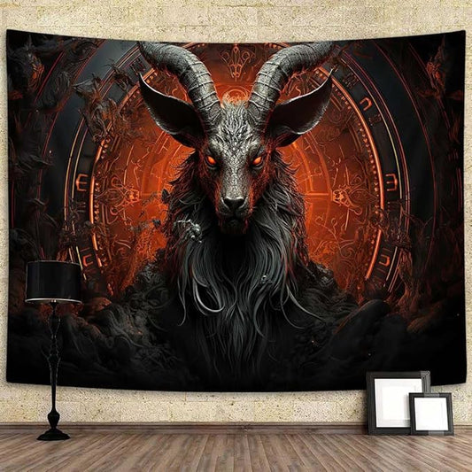 YDIDIAN Demon Goat Head Tapestry, Occult Demon Red Black Gothic Witch Tapestry, 70s 80s Hippie Wall Decor Tapestry Wall Hanging for Home College Dorm Living Room, Panels 40 x 30 inch