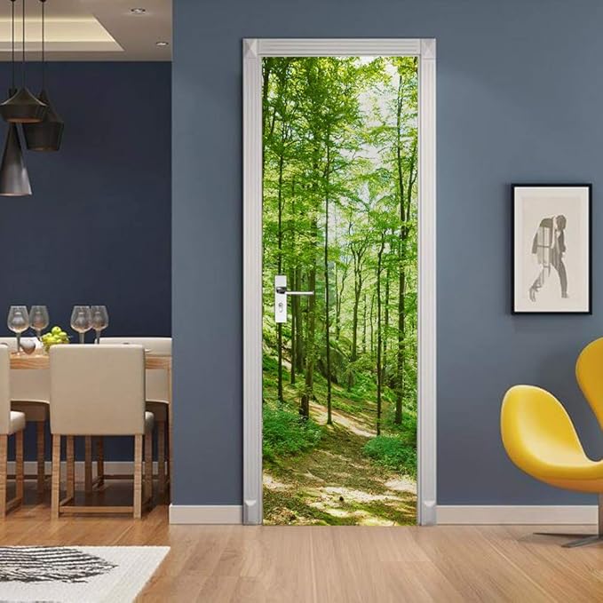 3D Door Stickers Murals Peel and Stick - Forest - Wallpaper Self-Adhesive Decals Removable PVC Waterproof Poster for Bedroom Living Room Wall Decoration 30.3 x 78.7 inch