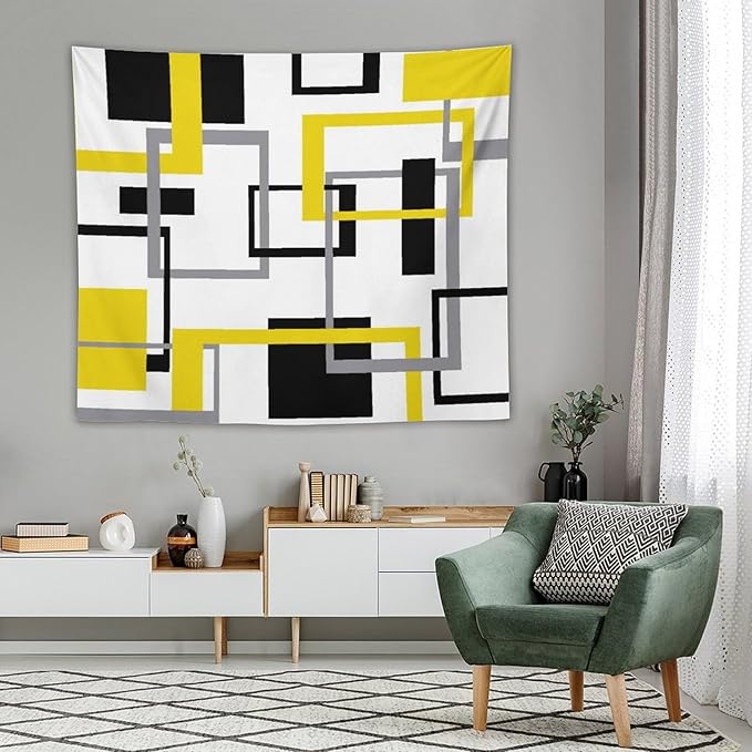 ZhiRain Yellow Black Geometric Tapestry Wall Hanging Neutral Abstract Modern Tapestries Home Decor for Living Room Bedroom Apartment Farmhouse Dorm 50"x60"