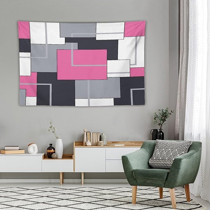 ZhiRain Pink Gray Tapestry Wall Hanging Black White Modern Geometric Abstract Aesthetic Tapestries Home Decor for Living Room Bedroom Farmhouse Apartment Dorm 40"x60"