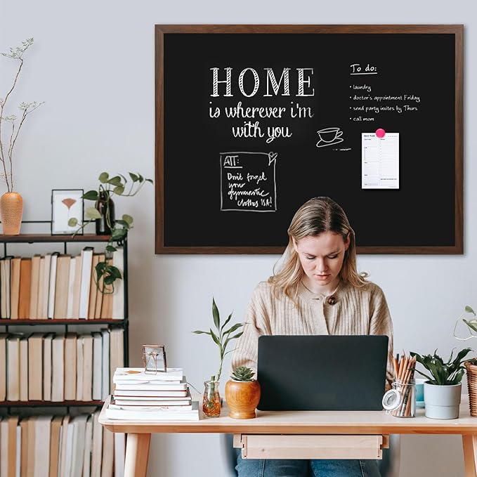 4 THOUGHT Chalk Board 36" x 48", Magnetic Large Chalkboard for Wall Rustic Blackboard Hanging Chalkboards Sign Menu Board for Kitchen Decor Office Home School 4 Markers 8 Magnets, Brown