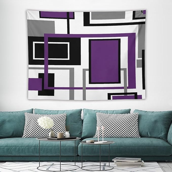 ZhiRain Purple Modern Tapestry Wall Hanging Geometric Purple Gray Black Tapestries Home Decor for Living Room Bedroom Farmhouse Apartment Dorm 60"x80"