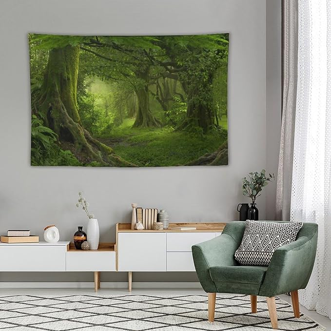 ZhiRain Misty Forest Tapestry Wall Hanging Green Tree in Jungle Forest Nature Scenery Woodland Tapestries Home Decor for Living Room Bedroom Farmhouse Apartment Dorm 40"x60"