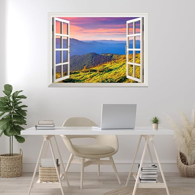 wall26 A Peaking View Through The Forest of The Morning Sunrise - Wall Mural, Removable Sticker, Home Decor - (36"x48", Beautiful View of Mountain)