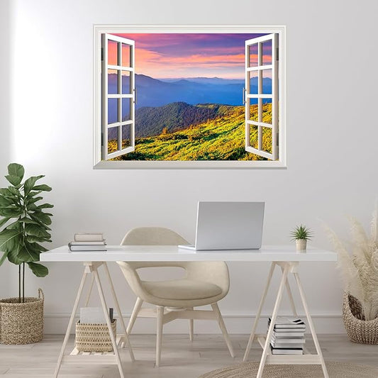wall26 A Peaking View Through The Forest of The Morning Sunrise - Wall Mural, Removable Sticker, Home Decor - (36"x48", Beautiful View of Mountain)