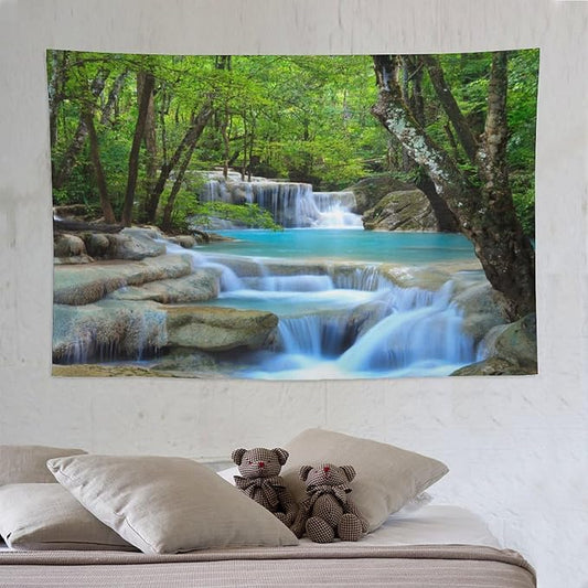 ZhiRain Waterfall Tree Tapestry Wall Hanging Natural Scenery Forest Garden Spring Stone River Tapestries Home Decor for Living Room Bedroom Apartment Farmhouse Dorm 60"x90"
