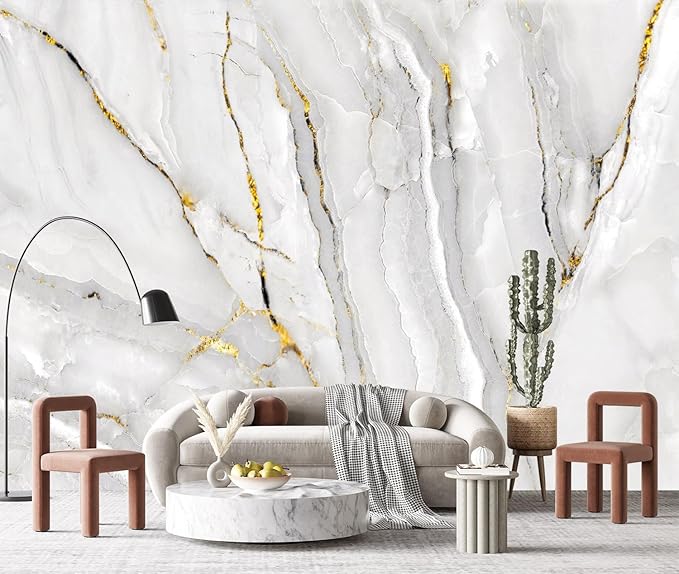 YQWDMX - Grey and White Marble Peel and Stick Wallpaper Mural for Living Room and Bedroom ZY02 L