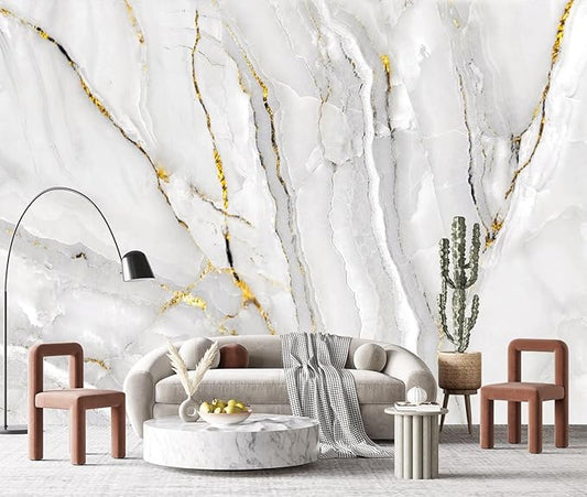 YQWDMX - Grey and White Marble Peel and Stick Wallpaper Mural for Living Room and Bedroom ZY02 L