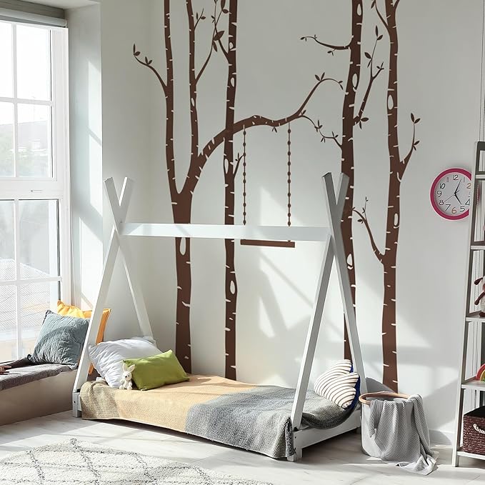 Yeysynana Giant Tree Wall Decals Large Birch Tree Woodland Forest Wall Art Peel and Stick DIY Wall Stickers for Nursery Kids Bedroom Playoom Living Room Home Decor (Brown)