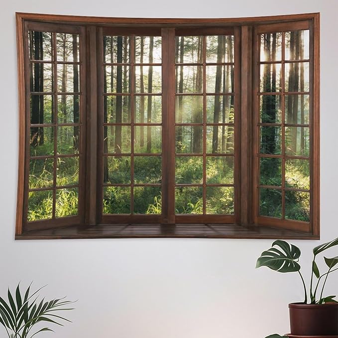 ZhiRain Forest Tree Landscape Tapestry Wall Hanging Nature Sunshine Tree Green Fresh Woodland Scenery Tapestries Home Decor for Living Room Bedroom Apartment Farmhouse Dorm 50"x60"