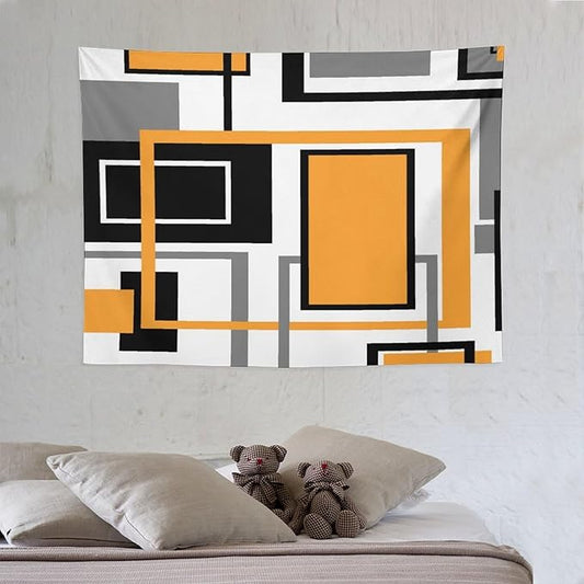 ZhiRain Modern Orange Tapestry Wall Hanging Geometric Gray Abstract Black And Grey Tapestries Home Decor for Living Room Bedroom Farmhouse Apartment Dorm 30"x40"