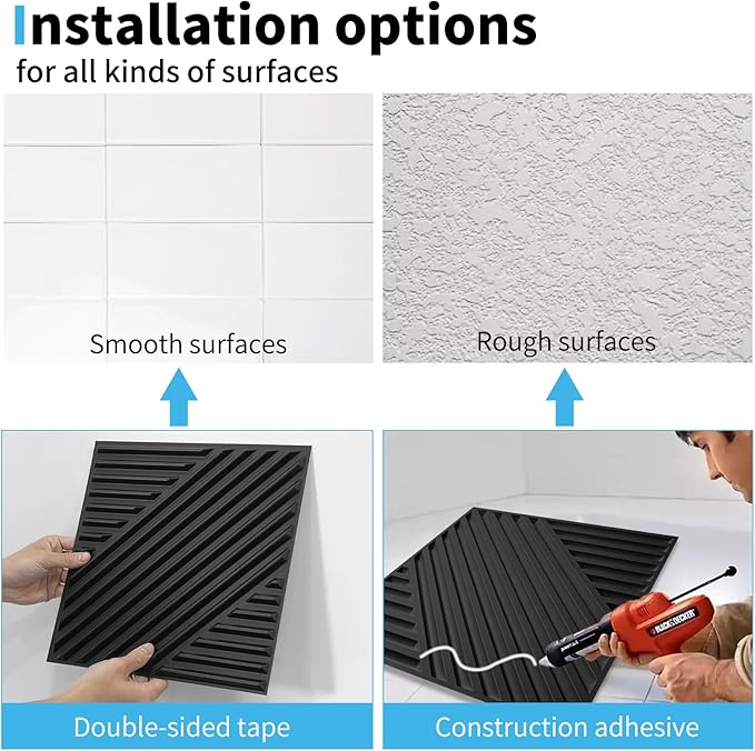 Art3d 33-Pack 3D Wall Panels for Interior Wall Decor, Textured Accent Wall Paneling for Living Room, Bedroom, TV Wall Background, 12"x12" Black