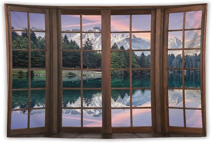 ZhiRain Beautiful Highlands Landscape Tapestry Wall Hanging Mountains Lake Colorful Sky Sunny Day Sunset Tapestries Home Decor for Living Room Bedroom Apartment Farmhouse Dorm 60"x90"