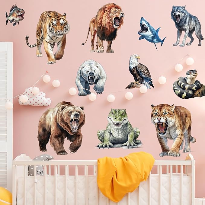 AM AMAONM Removable 3D Nature Jungle Wild Animals Wall Stickers DIY Peel and Stick Safari Tiger Lion Elephant Wall Decals Aniaml Wall Art Decor for Kids Baby Bedroom Nursery Living Room (Animals)