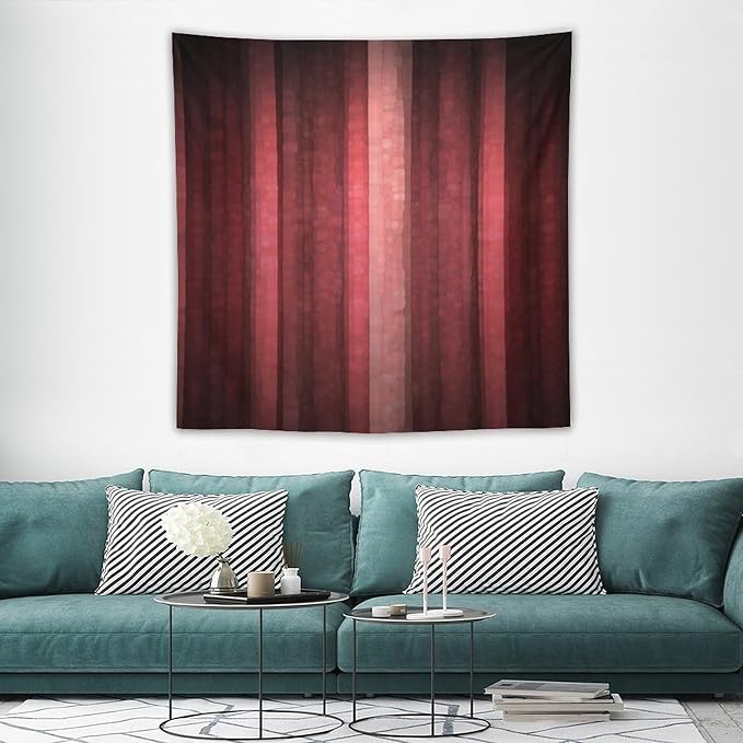 ZhiRain Red Striped Tapestry Wall Hanging Burgundy Marron Modern Vintage Abstract Mosaic Glass Texture And Dark Stripe Tapestries Home Decor for Living Room Bedroom Apartment Farmhouse 60"x60"