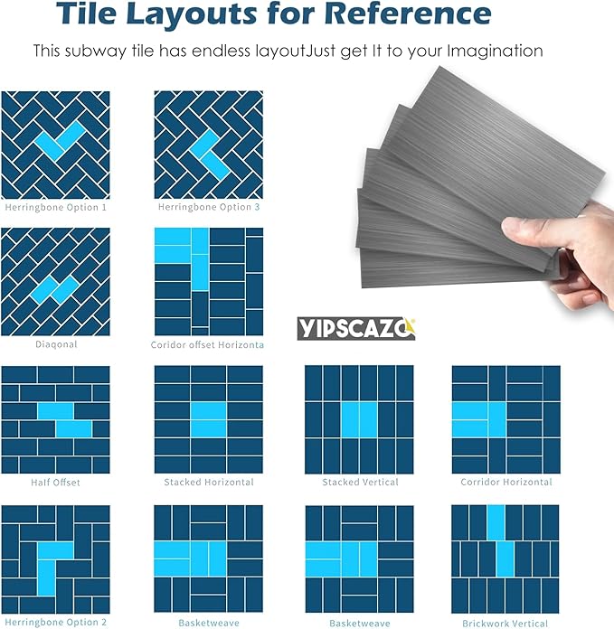 Yipscazo 2026 New Upgrade Peel and Stick backsplash 3 x 6 Inches 3D PVC Composite Wall Tile Stick on Backsplash Tile for Kitchen Bathroom, Laundry Room, Fireplace(Metal Composite, 32 Pieces)