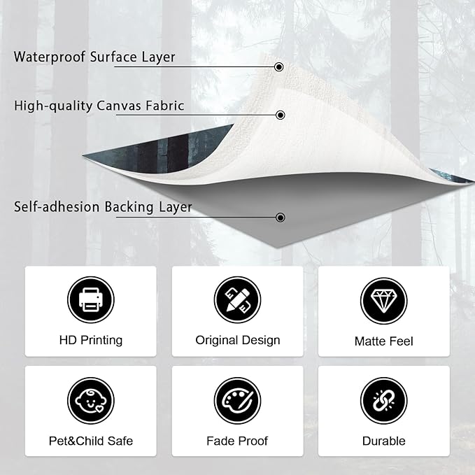 Zeeko Dark Foggy Forest Wall Mural Peel and Stick 148" Wx 98" H Misty Woodland Pine Tree Self Adhesive Removable Wallpaper Large Canvas Waterproof Landscape Mural for Bedroom