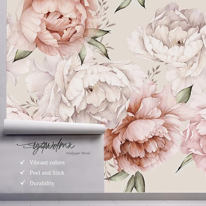 YQWDMX - Peel and Stick Floral Wallpaper with Pink Peony Self-Adhesive murals for Bedroom ZY11 L