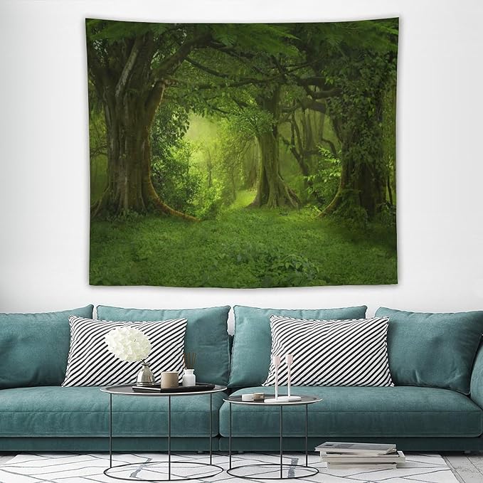 ZhiRain Landscape Forest Tapestry Wall Hanging Tropical Jungle Green Trees Foliage Woodland Nature Tapestries Home Decor for Living Room Bedroom Apartment Farmhouse Dorm 50"x60"