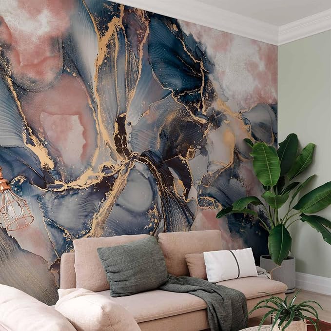 artgeist Wall Mural Abstract 193x138 in - Peel and Stick Self-Adhesive Wallpaper Removable Large Sticker Foil Wall Decor Print Picture Image Design Marble Blue Pink f-C-10019-a-a