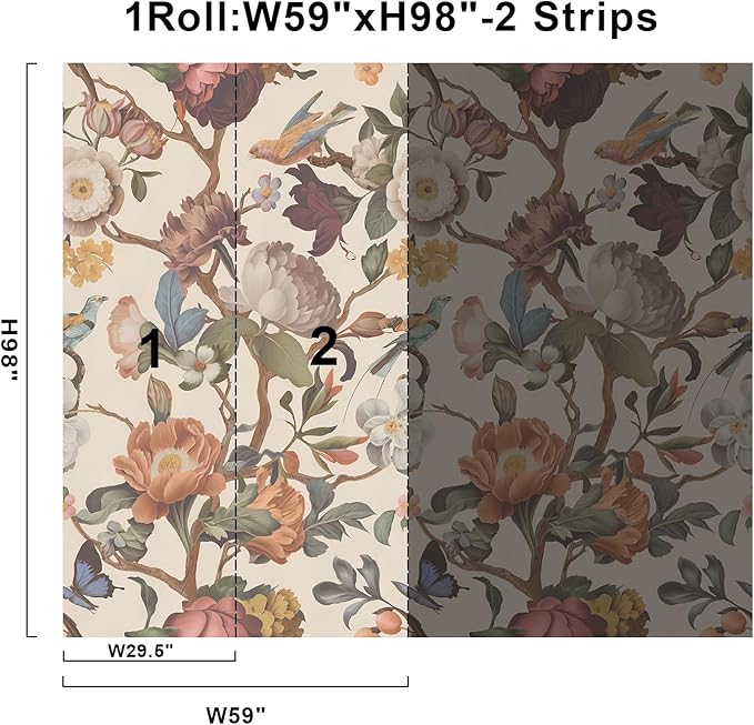 Zeeko Floral Peel and Stick Wallpaper Mural Beige Flower Wallpaper for Bedroom TV Background Large Wall Murals Wall Paintings Art Deco 98" H x 59" W (Covers 40 sq. ft.)