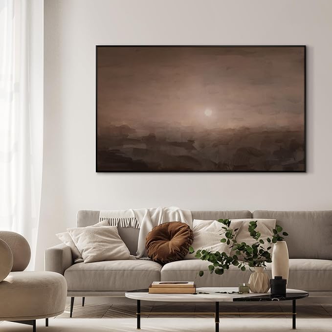 36"x60" XL Framed Wall Art - Decor Sunset Landscape Soft Brown Horizon (Frame Assembly Required)