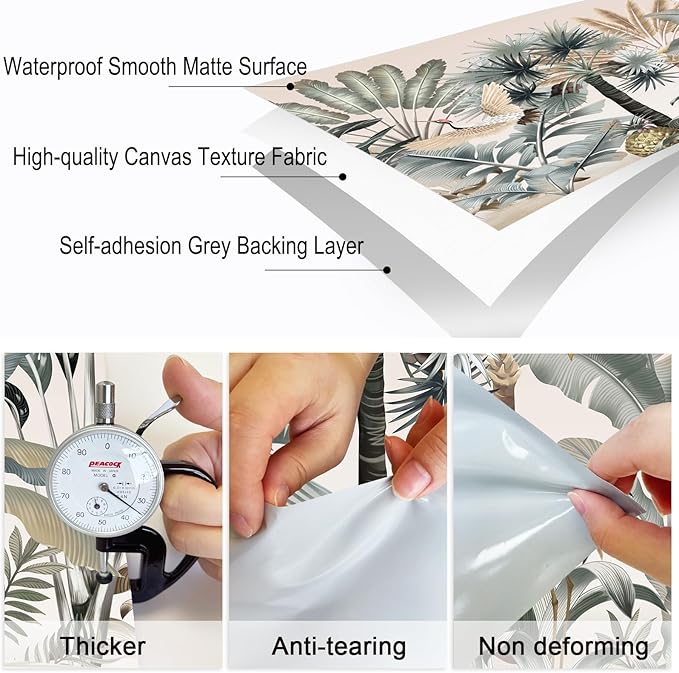 Zeeko Tropical Wall Mural 148" W x 110" H Jungle Forest Peel and Stick Wall Mural Self-Adhesive Crane & Palm Tree Leaf Design Removable Large Wallpaper for Bedroom Living Room Accent Wall