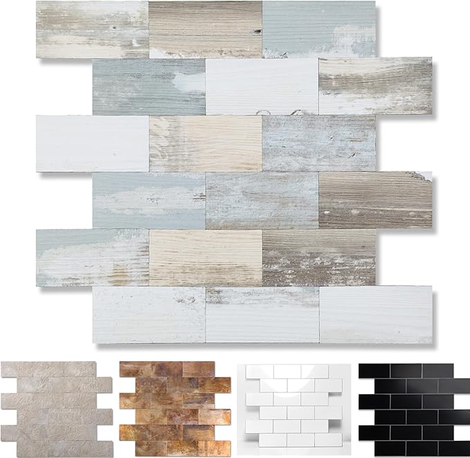 1-Pack Peel and Stick Tile Backsplash 12"X12" PVC Wall Tiles, Stick on Backsplash for Kitchen, Bathroom Tile, Fireplace Décor, Laundry Table, Stair Decals in Vintage Wood Grain