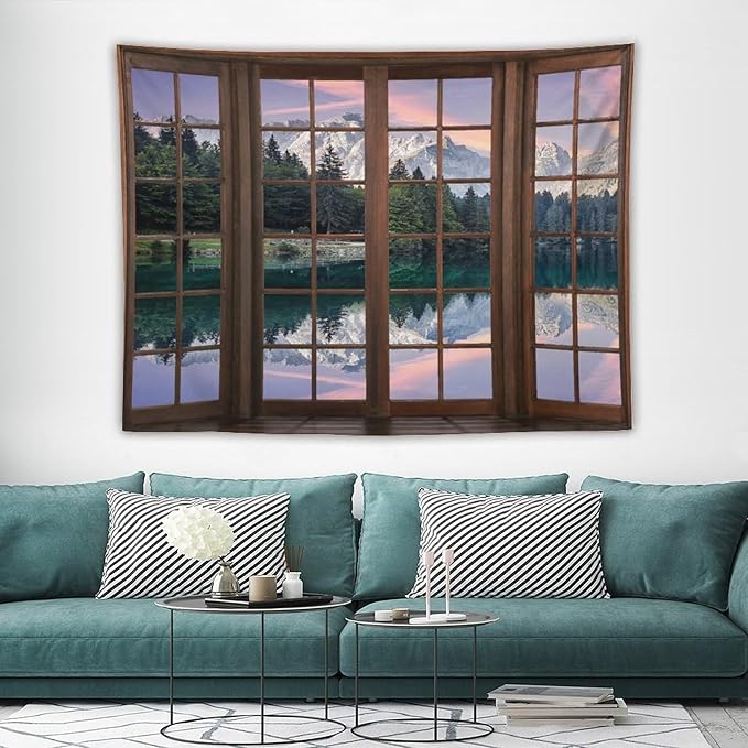 ZhiRain Beautiful Highlands Landscape Tapestry Wall Hanging Mountains Lake Colorful Sky Sunny Day Sunset Tapestries Home Decor for Living Room Bedroom Apartment Farmhouse Dorm 60"x80"