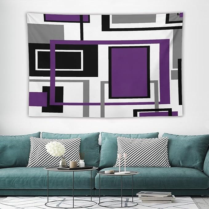 ZhiRain Purple Modern Tapestry Wall Hanging Geometric Purple Gray Black Tapestries Home Decor for Living Room Bedroom Farmhouse Apartment Dorm 60"x90"