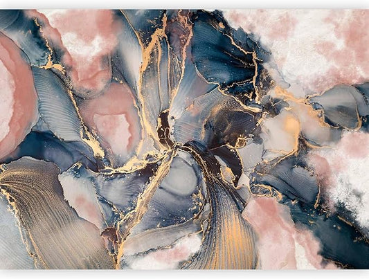 artgeist Wall Mural Abstract 193x138 in - Peel and Stick Self-Adhesive Wallpaper Removable Large Sticker Foil Wall Decor Print Picture Image Design Marble Blue Pink f-C-10019-a-a