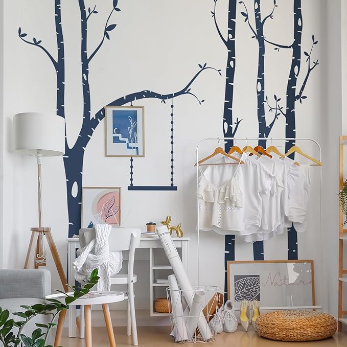 Yeysynana Large Tree Wall Decals Huge Size Birch Tree Forest Wall Art Peel and Stick DIY Wall Stickers for Nursery Kids Bedroom Living Room Wall Decor (Blue)