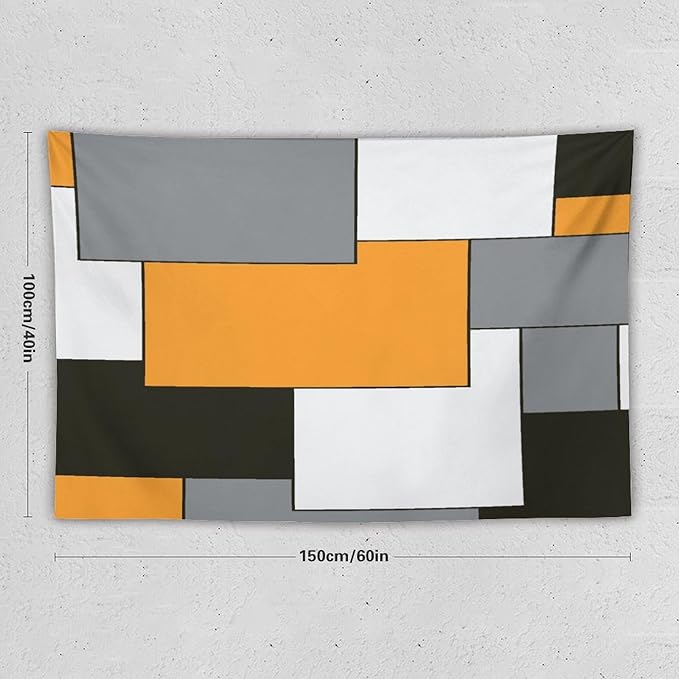 ZhiRain Modern Tapestry Wall Hanging Orange And Gray Black Tapestries Home Decor for Living Room Bedroom Farmhouse Apartment Dorm 40"x60"