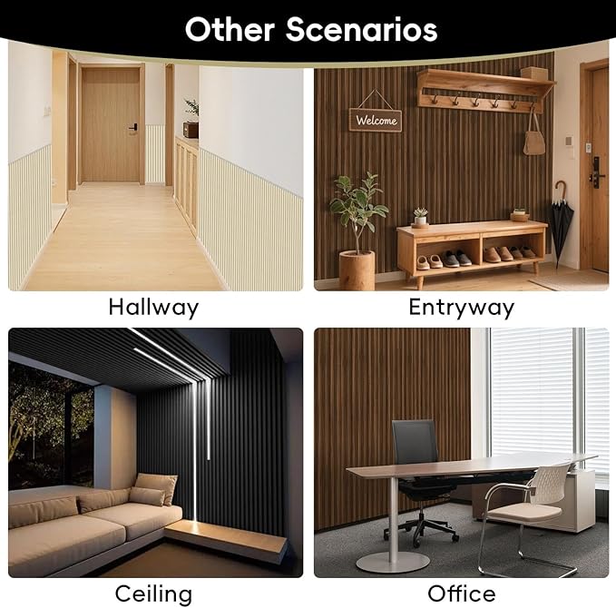 18Pack WPC Wainscoting Panels, 48.2 x 6.2 Inches 3D Accent Wall Panels for Interior Wall Decor, Fluted Wood Paneling for Living Room, TV Background, Office, Bedroom(Matte Black)