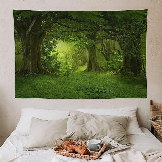 ZhiRain Landscape Forest Tapestry Wall Hanging Tropical Jungle Green Trees Foliage Woodland Nature Tapestries Home Decor for Living Room Bedroom Apartment Farmhouse Dorm 40"x60"